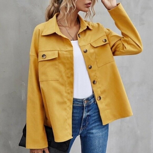 New AVEC LES FILLES French Terry Pigment Dyed Mustard Cotton Blend Shacket Sz M - Picture 3 of 13